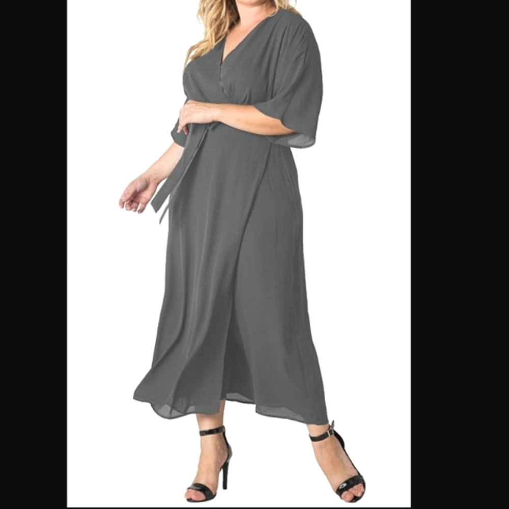 Standards & Practices Short sleeve grey wrap maxi dress 3X new with tags